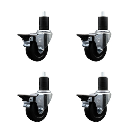Service Caster 3.5'' Hard Rubber Swivel 1-3/4'' Expanding Stem Caster Set with Brake, 4PK SCC-EX20S3514-HRS-PLB-134-4
